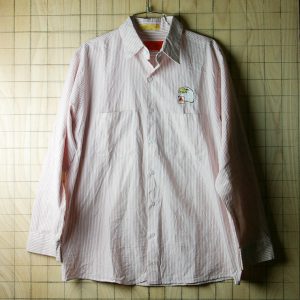 古着USA製メンズ長袖レッド・ホワイトストライプワークシャツ(白×赤)UniFirst