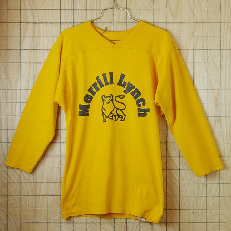 90s 企業 アート 両面 プリント 長袖 ヘンリーネック Tシャツ L 杢灰