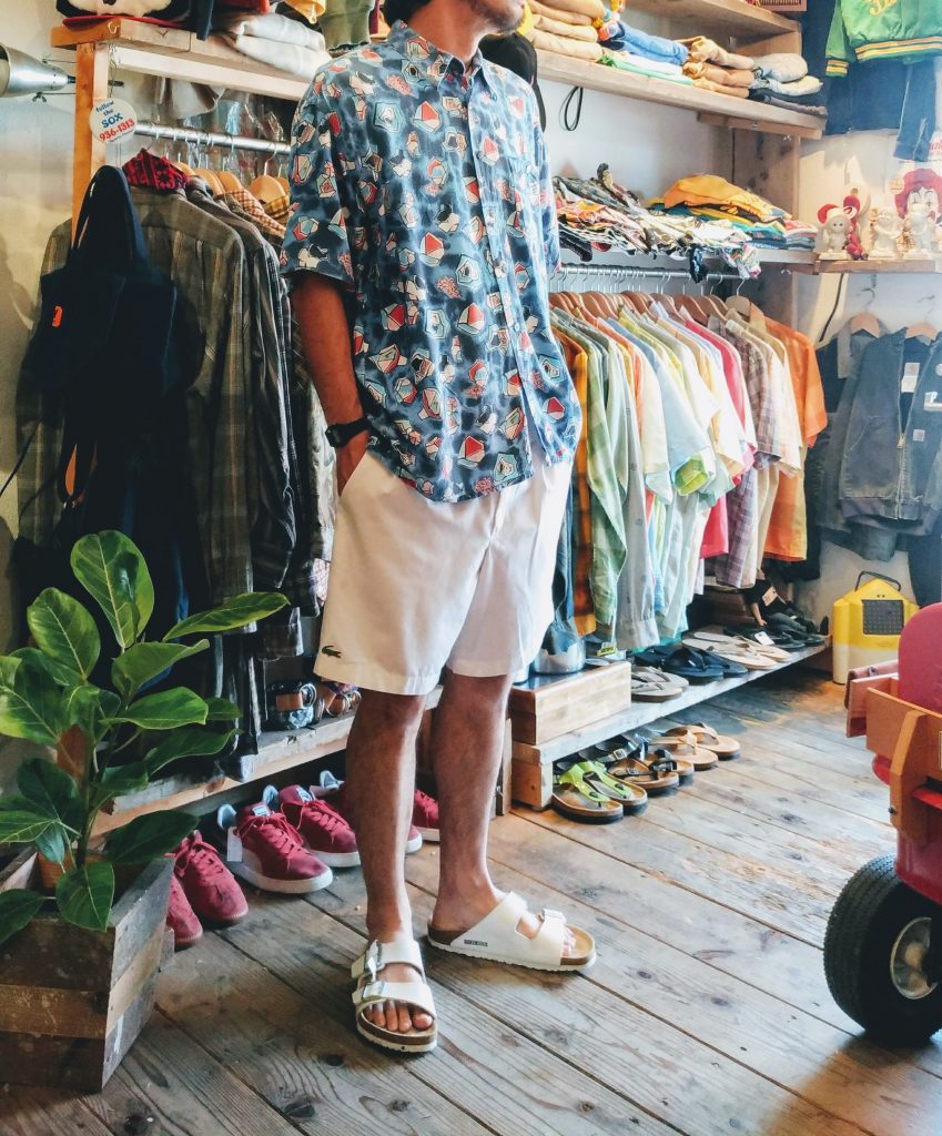 80s Euro Rayon Shirt & French Lacoste Shorts & BIRKENSTOCK ARIZONA