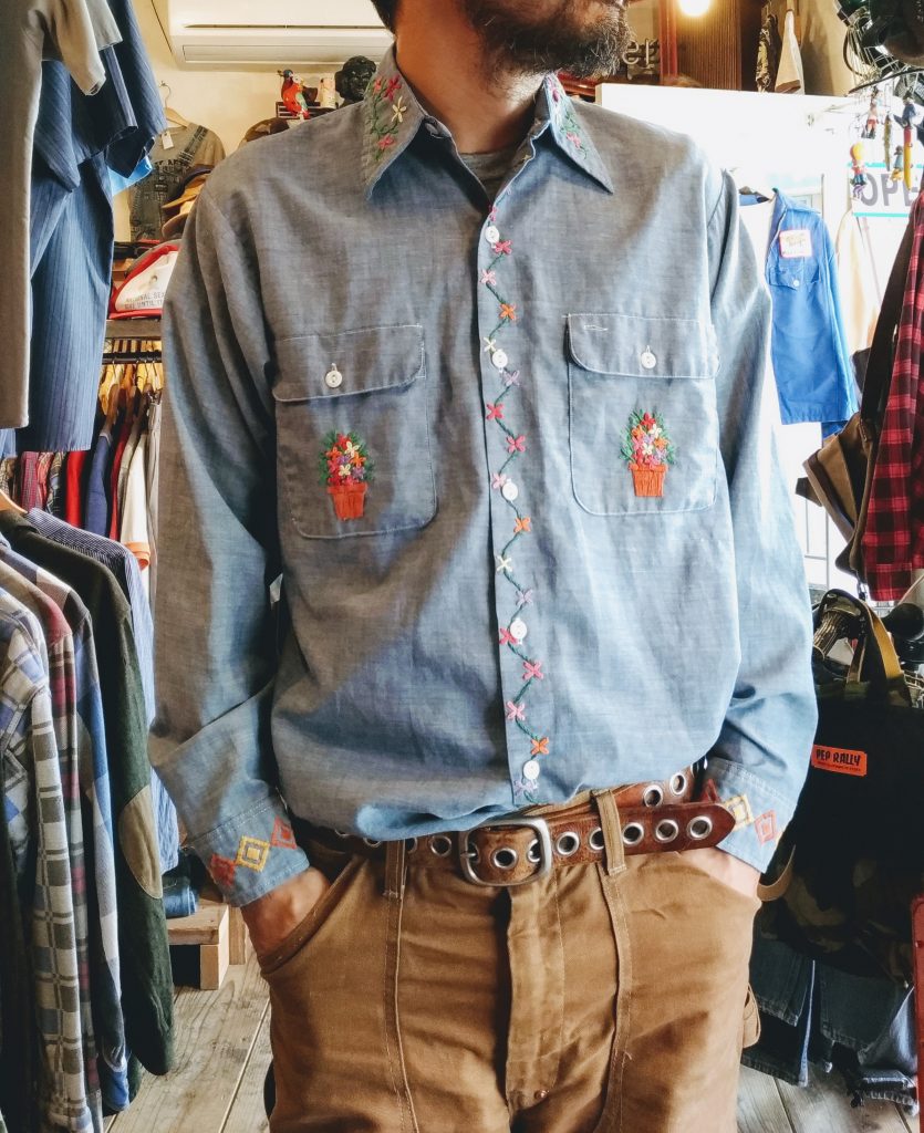 70s Big mac hand embroidered Chambray Shirt JCPenney – ataco