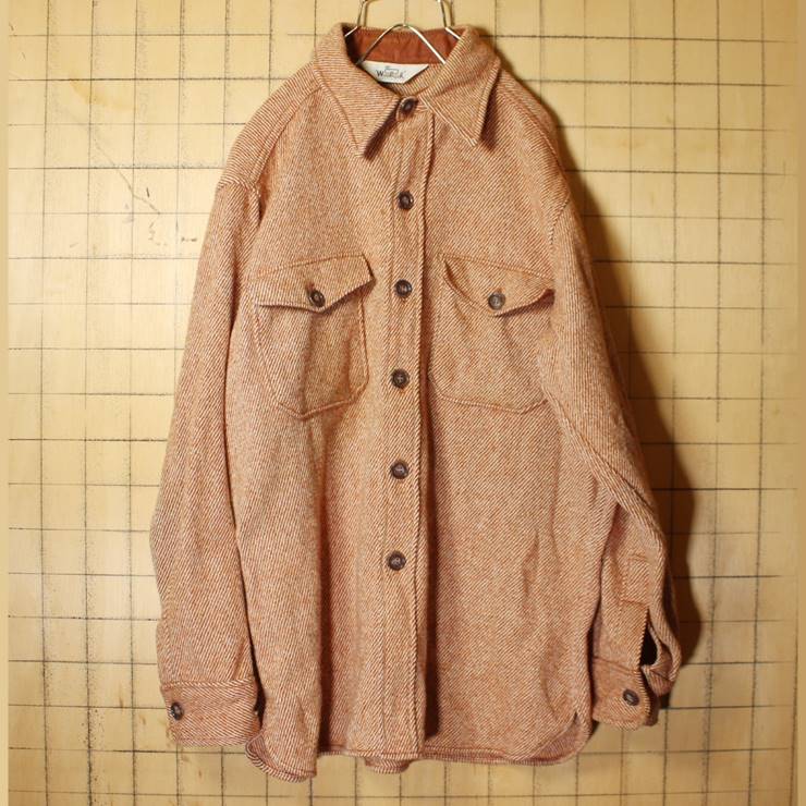 70s USA製 Woolrich ウールリッチ ウール シャツ レッド 長袖 メンズL 古着