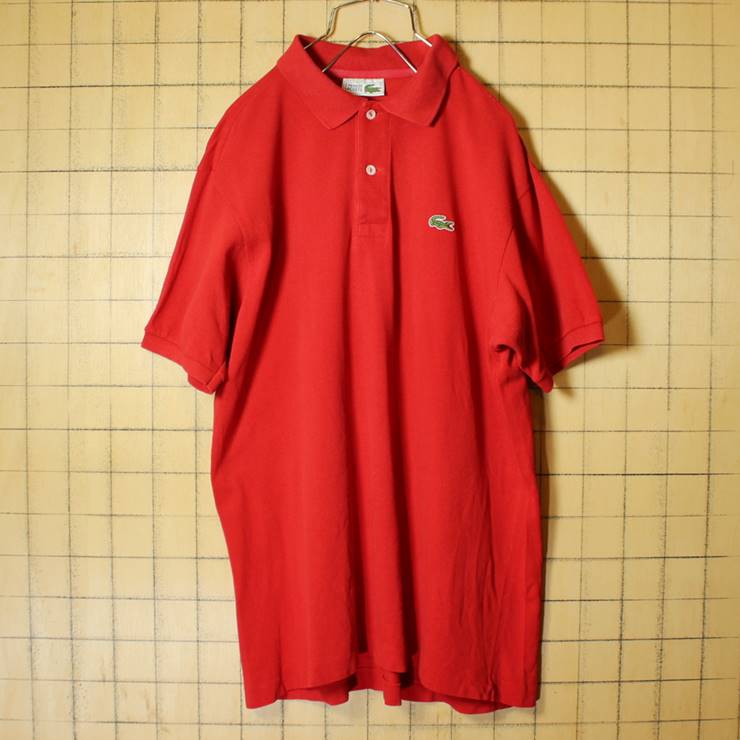 80s フランス製 フレンチラコステ Lacoste 半袖 ポロシャツ レッド 赤 メンズML相当 ワンポイント フランス企画 古着 022620ss42