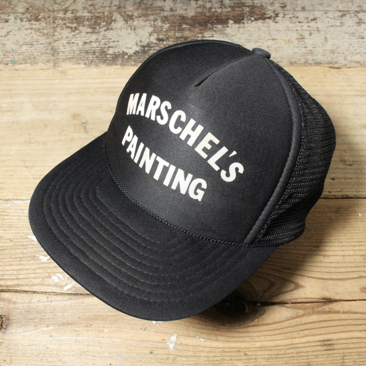 80s 90s USA MARSCHEL'S PAINTING メッシュ トラッカー キャップ 帽子 ブラック フリーサイズ アメリカ古着