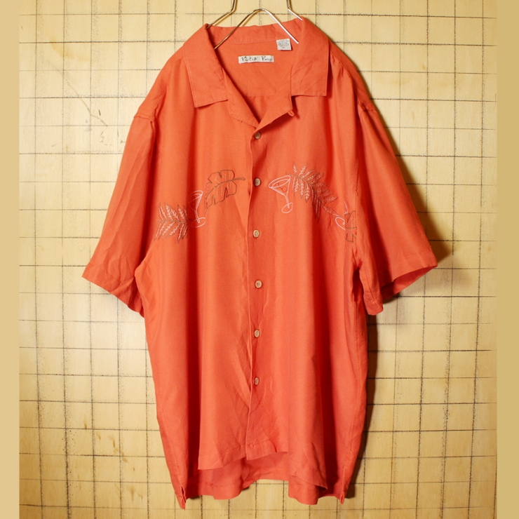 ビッグサイズ BATIK BAY レーヨン ハワイアンアロハ シャツ オレンジ メンズXL 半袖 オープンカラー ボックス 開襟 アメリカ古着