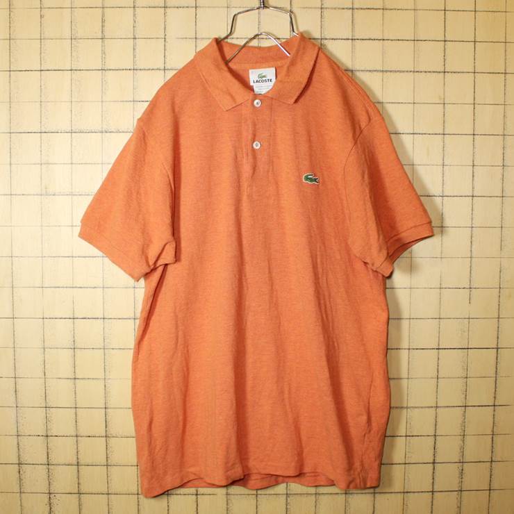 フレンチラコステ Lacoste ワンポイント ポロシャツ 半袖 霜降り オレンジ メンズSM相当 フランス企画 古着 ss18