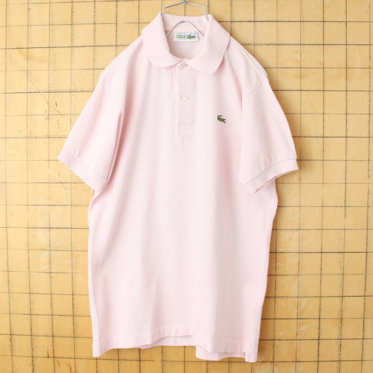 70s 80s フランス製 フレンチラコステ Lacoste 半袖 ポロシャツ ピンク メンズSM相当 ワンポイント ヨーロッパ古着