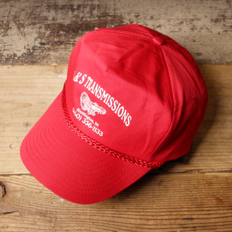 USA キャップ 帽子 L&S TRANSMISSIONS プリント レッド 赤 フリーサイズ アメリカ古着