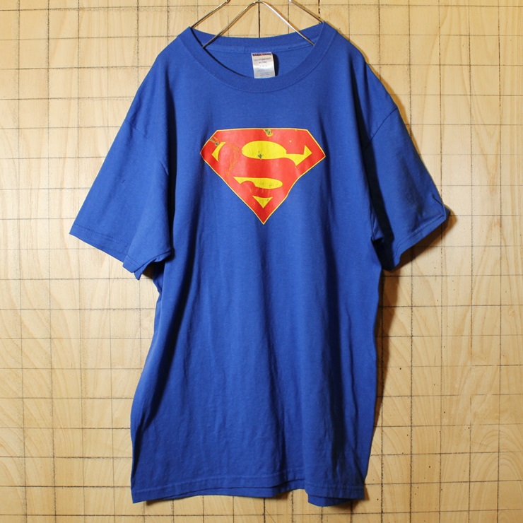 古着 JERZEES ジャージーズ スーパーマン superman 両面プリント 半袖 Tシャツ ブルー メンズL