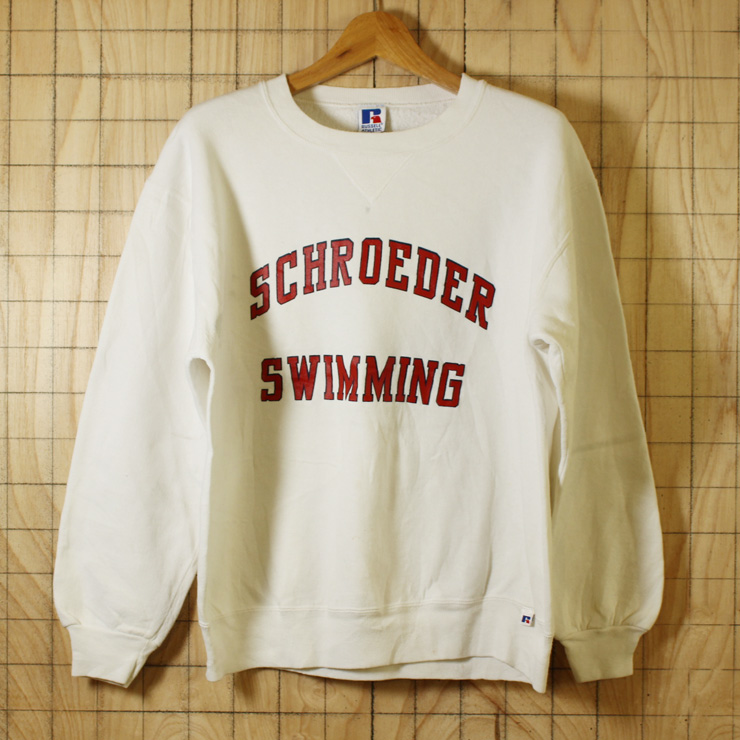 RUSSELL ATHLETIC/80sUSA製古着ホワイトSCHROEDER SWIMMINGプリントスウェット/メンズL