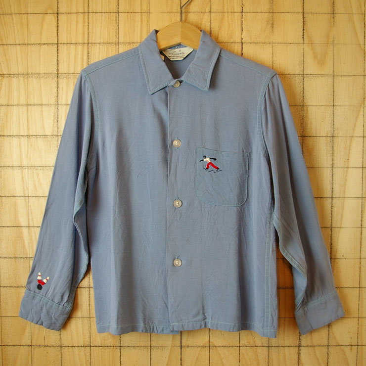 【PENNY'S】USA(アメリカ)製60'sビンテージ古着ボーリング刺繍長袖シャツ|キッズ120cm相当
