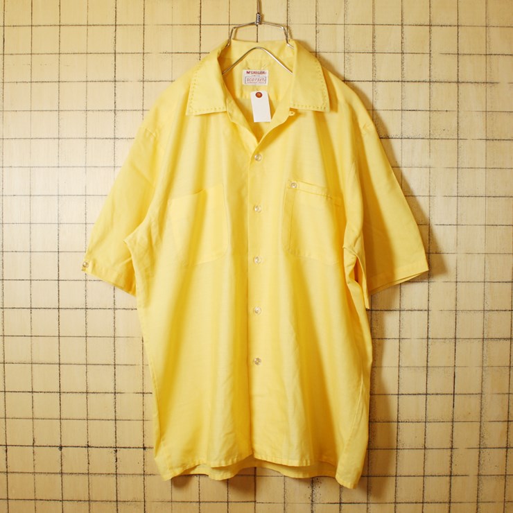 60s ビンテージ 無地 開襟 半袖 ボックスシャツ USA製 古着 イエロー メンズM オープンカラー McGREGOR マックレガー SCOTSET