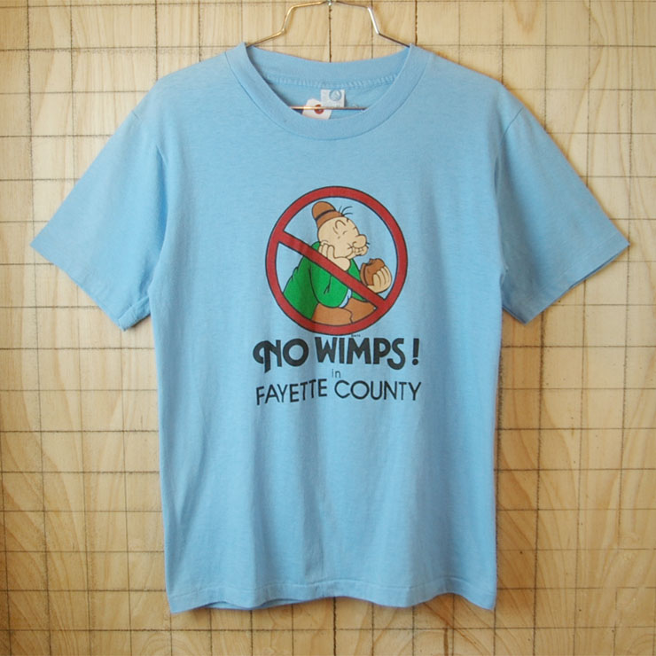 【ARTEX】古着USA製ライトブルー(水色)NO WIMPS! in FAYETTE COUNTYプリントTシャツ|メンズM