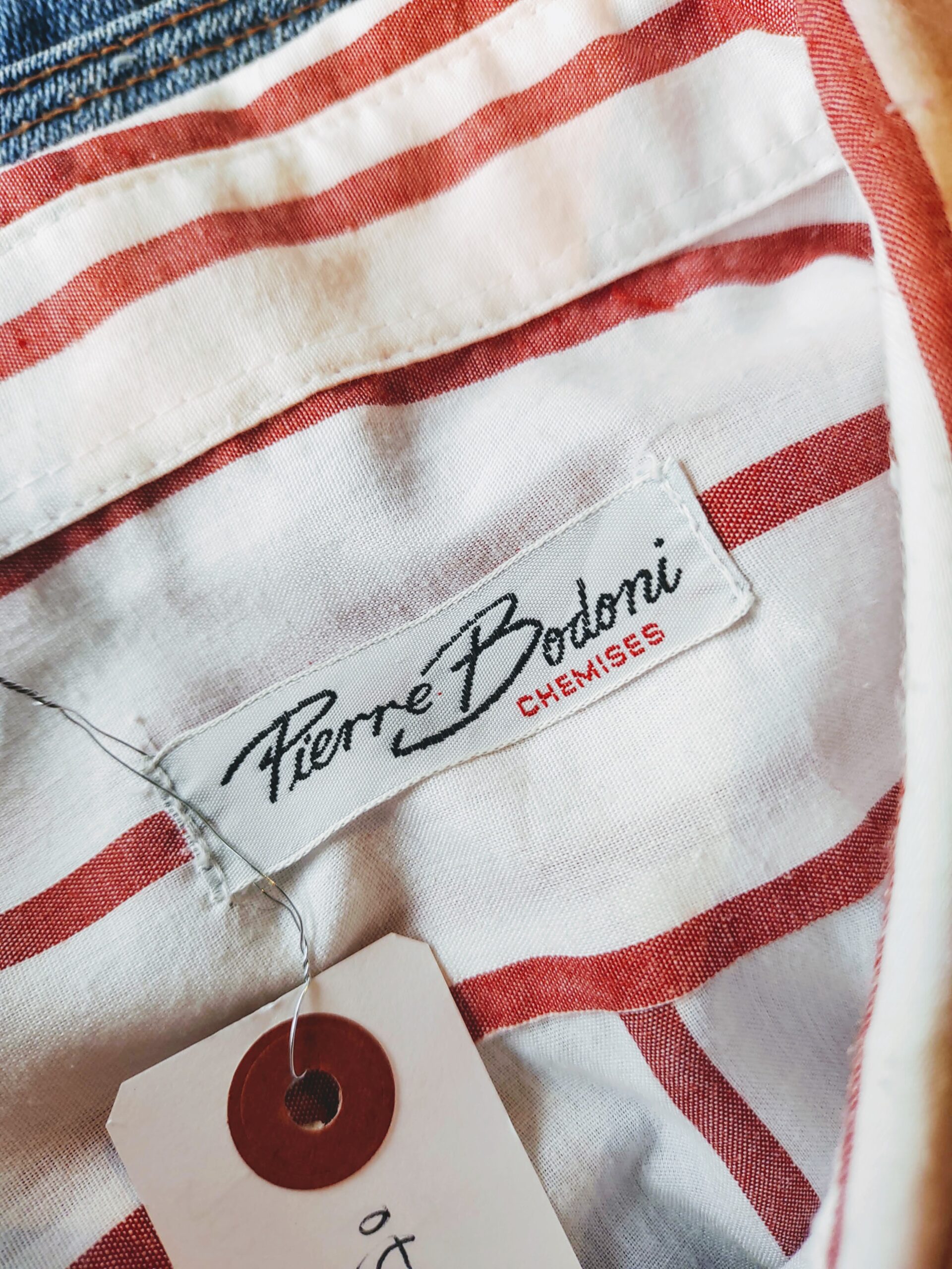 1970s-80s EURO Pierre Bodoni S/S Stripe Button down Shirt Red