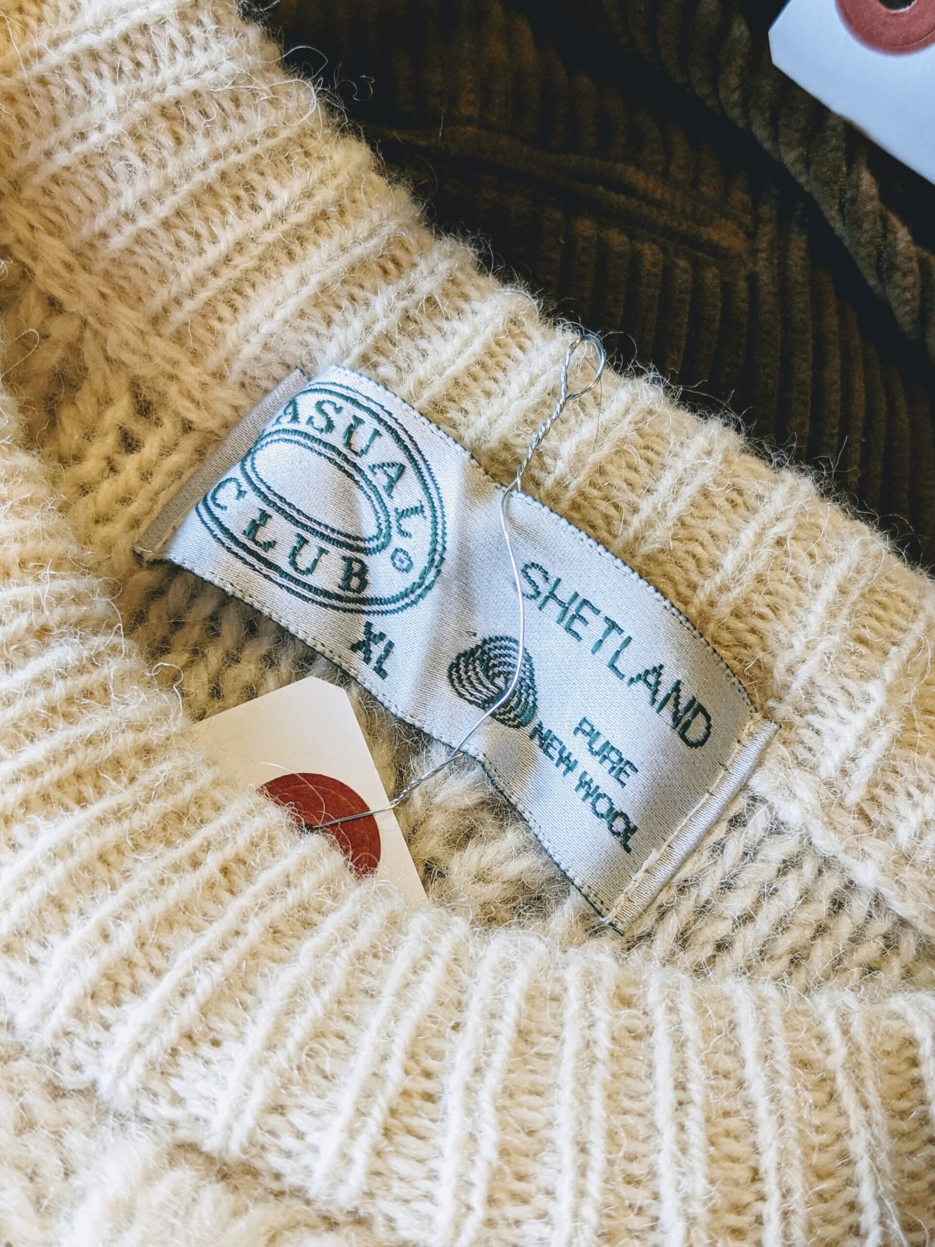 CASUAL CLUB ShetLand Wool Knit fisherman Sweater Beige Mens-XL