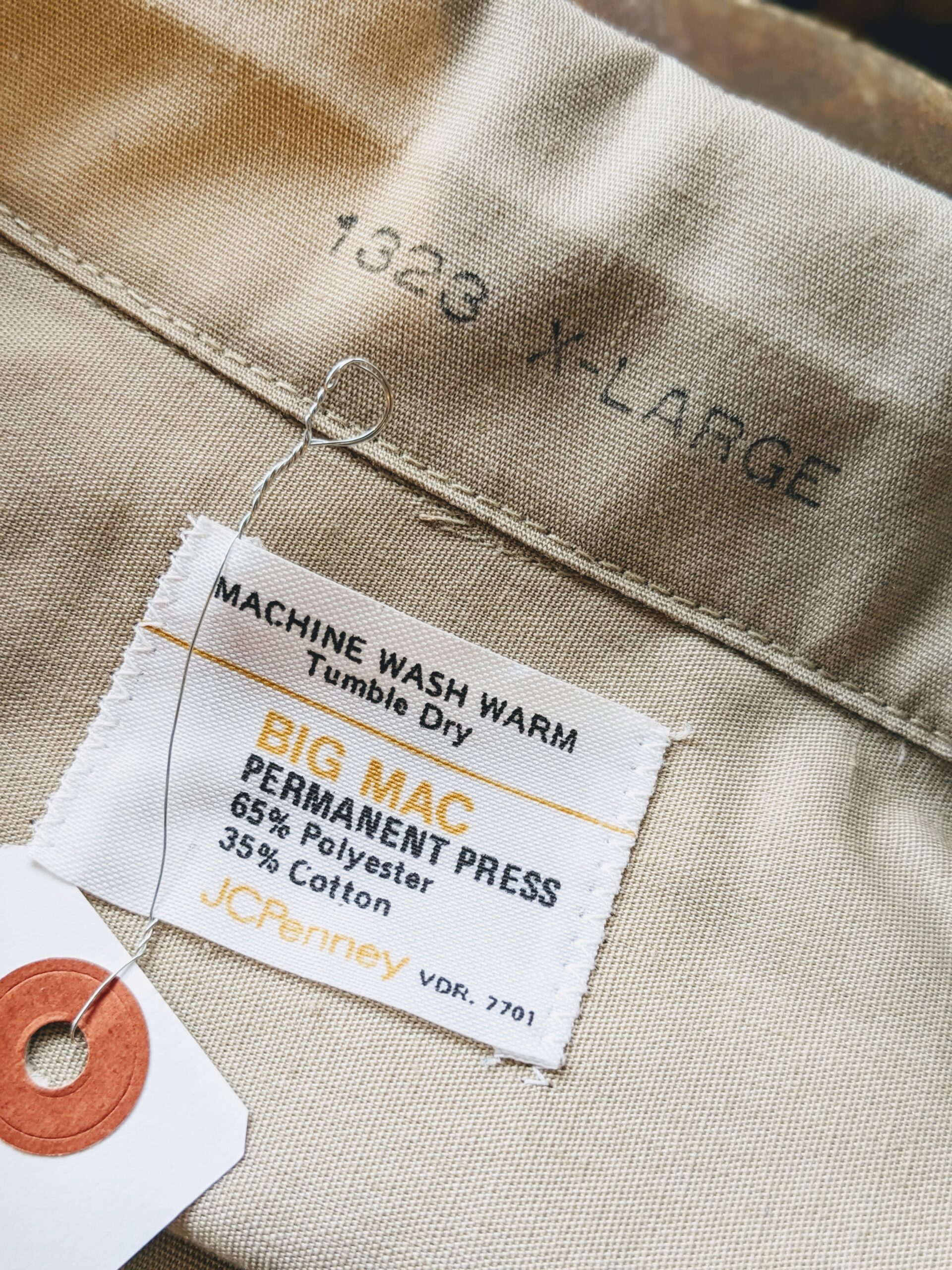 BigSize 1970s-80s USA BIG MAC S/S Work Shirt Beige Mens-XL
