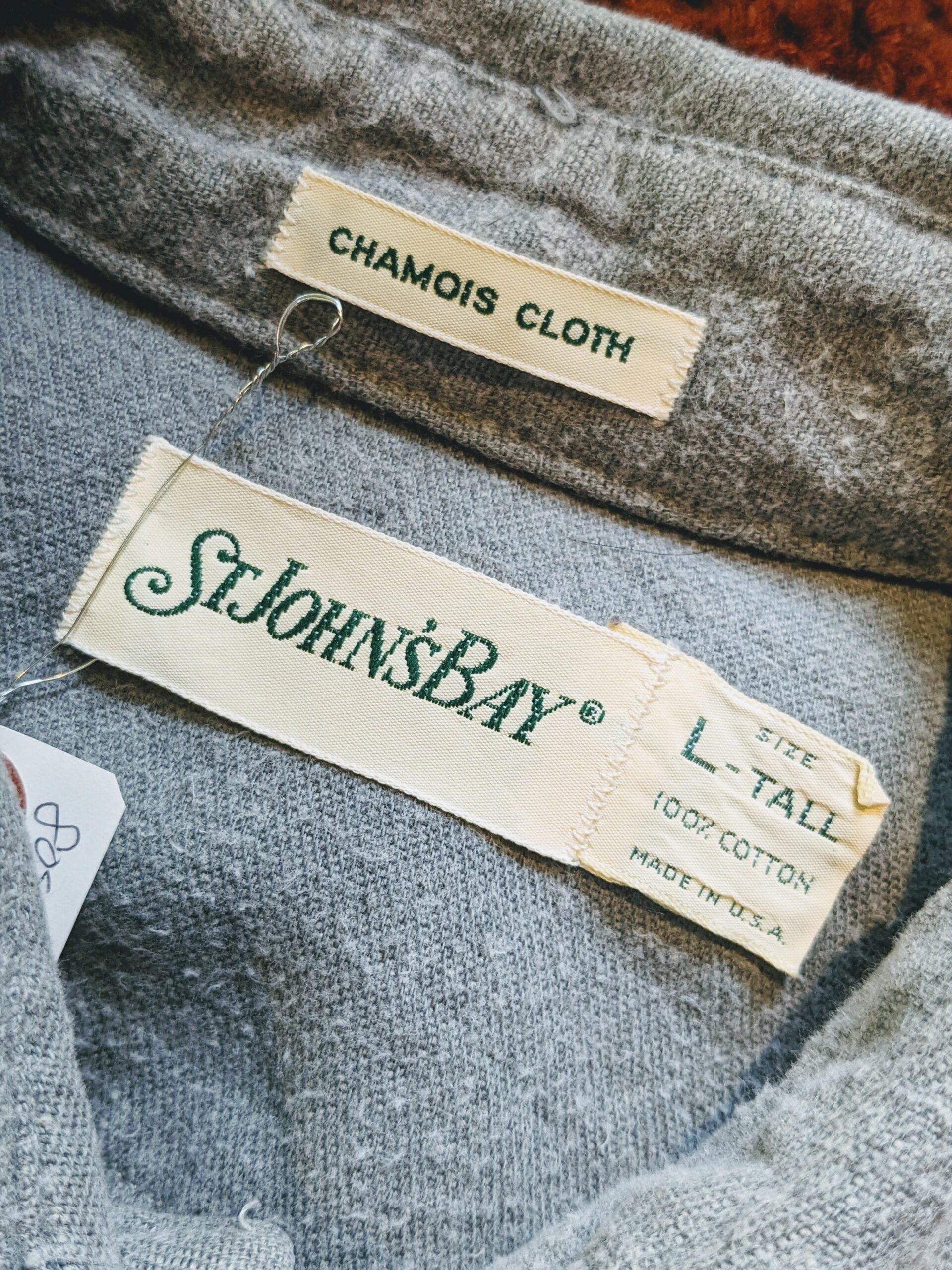 1980s-90s USA ST JOHN'S BAY L/S Cotton Chamois cross Shirt Gray