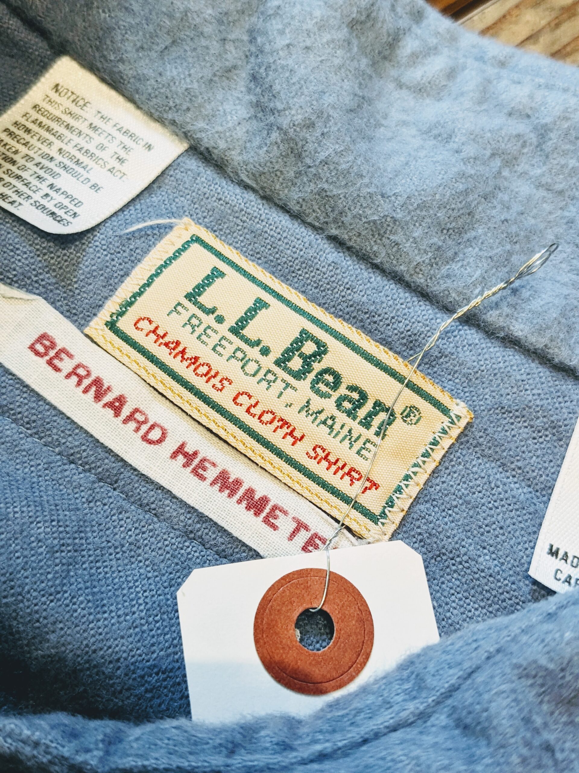 1980s-90s USA LLBean L/S Chamois cross shirt Light-Blue Mens-ML