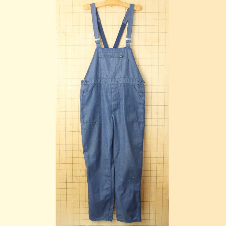 70s 80s フランス BARBE BLEUE デニム ワーク オーバーオール W38相当 ネイビー ブルー ペインター ユーロ ヨーロッパ古着