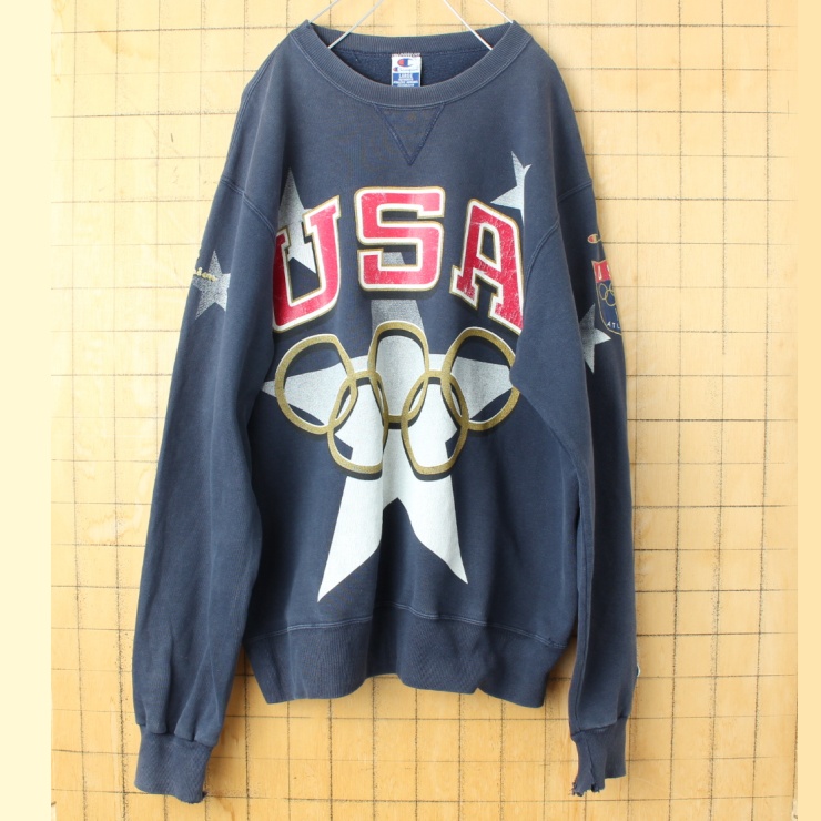 90s USA champion ATLANTA Olympics スウェット ネイビー メンズL チャンピオン オリンピック アメリカ古着