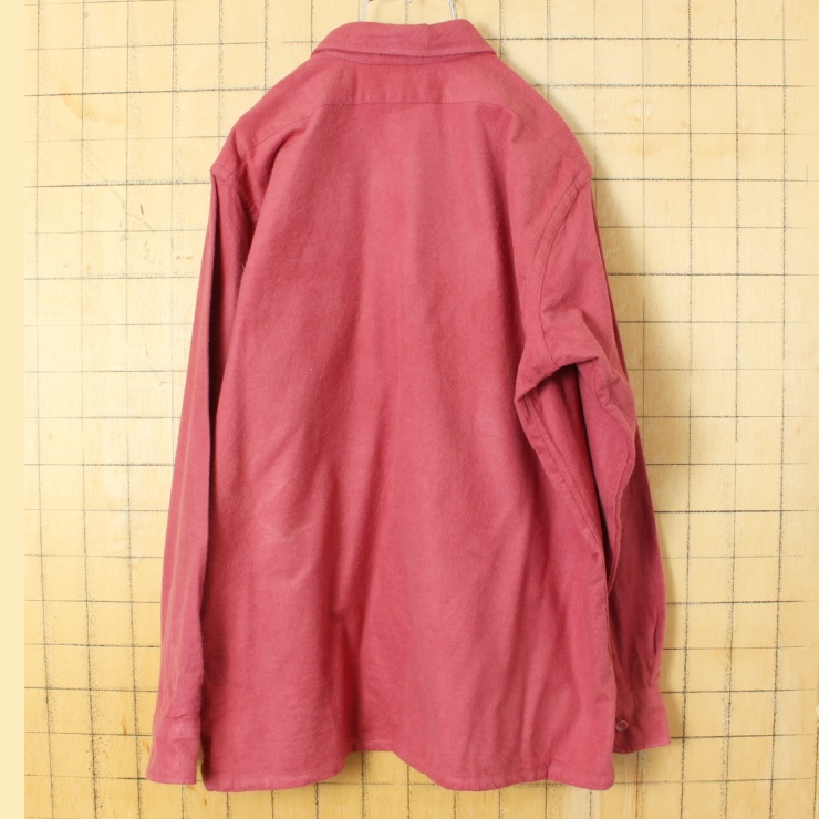 70s 80s USA製 LLBean シャモアクロス コットン シャツ ピンク レディースXL相当 メンズL相当 長袖 アメリカ古着