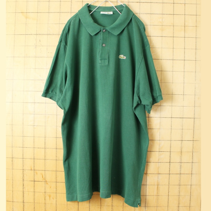 70s 80s フランス製 フレンチラコステ Lacoste 半袖 ポロシャツ グリーン メンズXL相当 ワンポイント ヨーロッパ古着