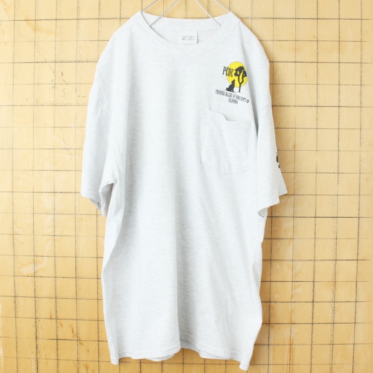 USA PORT and COMPANY 両面プリント 1ポケット 半袖 Tシャツ グレー メンズL アメリカ古着