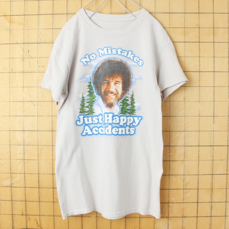 USA No Mistakes Just Happy Accidents プリント 半袖 Tシャツ グレー メンズS相当 アメリカ古着