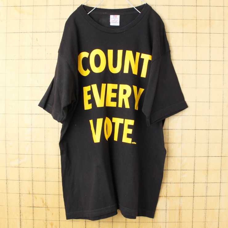 USA製 BAYSIDE COUNT EVERY VOTE プリント 半袖 Tシャツ ブラック メンズL アメリカ古着