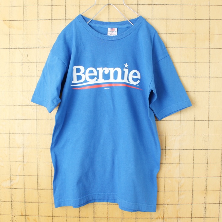 USA製 BAYSIDE Bernie プリント 半袖 Tシャツ ブルー メンズS アメリカ古着