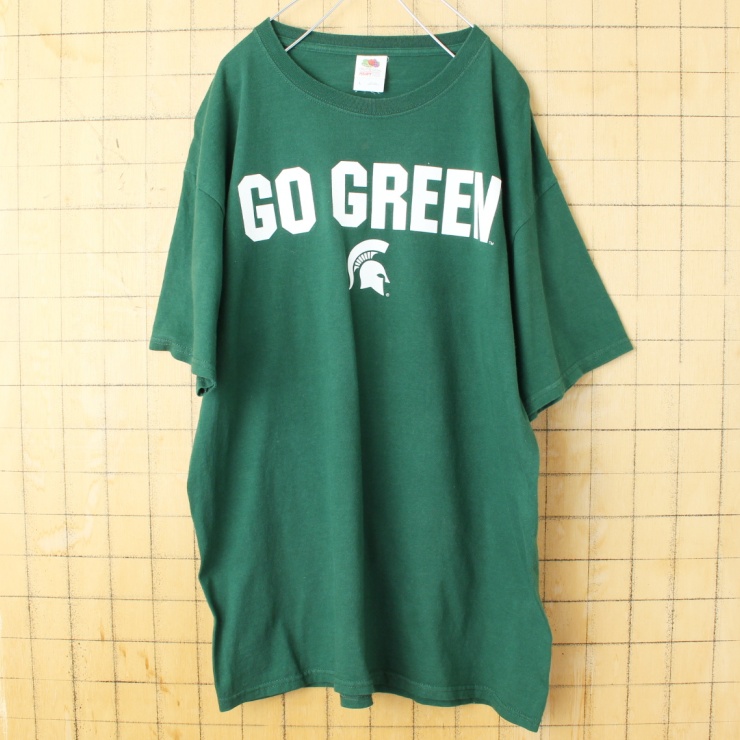 USA FRUIT OF THE LOOM GO GREEN プリント 半袖 Tシャツ グリーン メンズL アメリカ古着