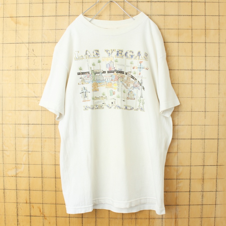 USA製 HINA'S LAS VEGAS プリント 半袖 Tシャツ ベージュ メンズM アメリカ古着