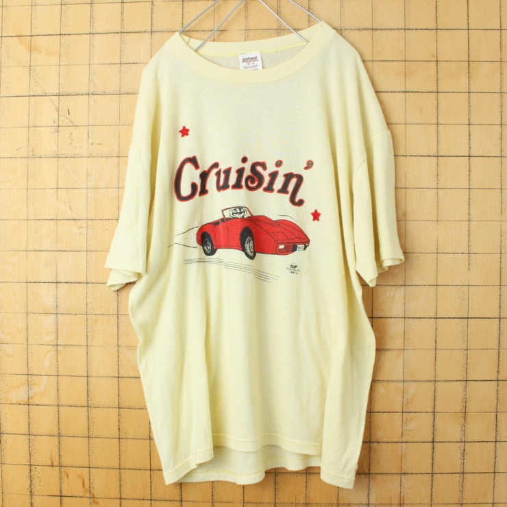 80s USA製 sportswear Cruisin' プリント 半袖 Tシャツ イエロー メンズXL アメリカ古着