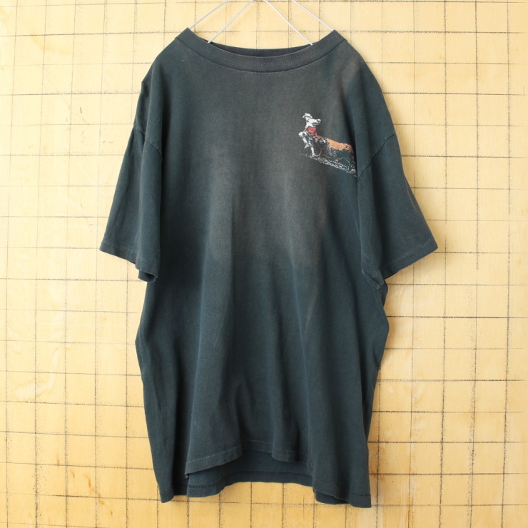 80s 90s USA製 Wrangler ラングラー 両面プリント 半袖 Tシャツ ブラック メンズL アメリカ古着