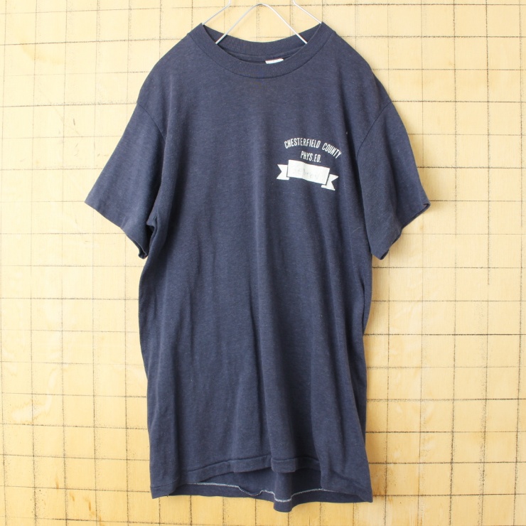 70s 80s USA製 Sport-T プリント 半袖 Tシャツ ネイビー ブルー メンズL アメリカ古着