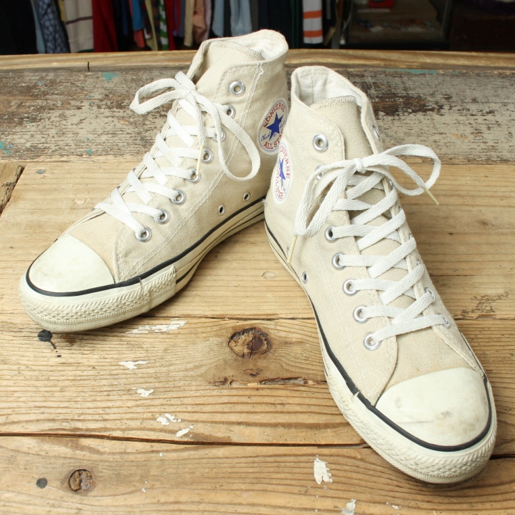 90s USA製 converse コンバース ALL STAR オールスター ハイカット スニーカー シューズ 25cm相当 ベージュ アメリカ古着