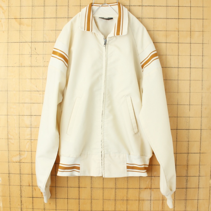 70s 80s USA Sportswear ジップアップ ジャケット ベージュ メンズML相当 ブルゾン アメリカ古着