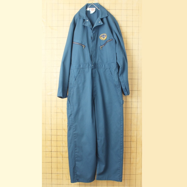 80s 90s Dickies ディッキーズ ワーク オールインワン W38相当 ネイビー ブルー つなぎ ワッペン アメリカ古着