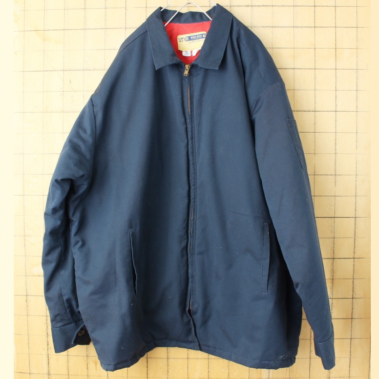 70s 80s USA製 WORK WEAR CORPORATION キルティングライナー ワークジャケット メンズXL ネイビー ブルー 中綿 アメリカ古着