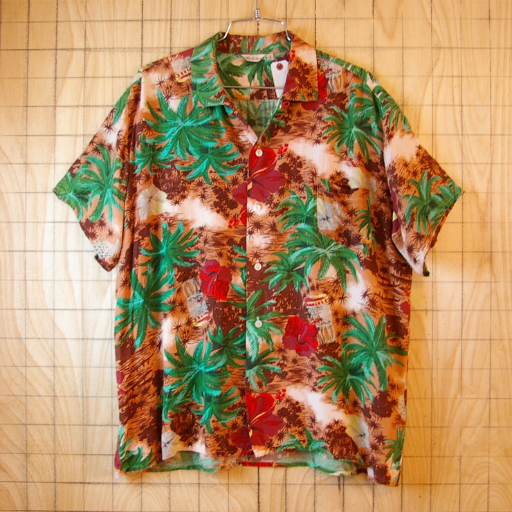 ヴィンテージ　アロハシャツ　60s ハワイ　レーヨン　SPORTSWEAR袖丈16cm